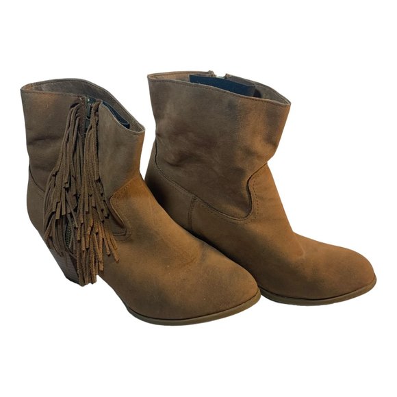 Rampage Leather Frankey Tan Zip Up Booties With Fringe Size 9 - Picture 4 of 11